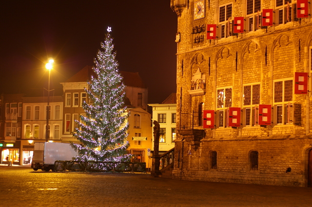 De kerstboom op de markt in Gouda